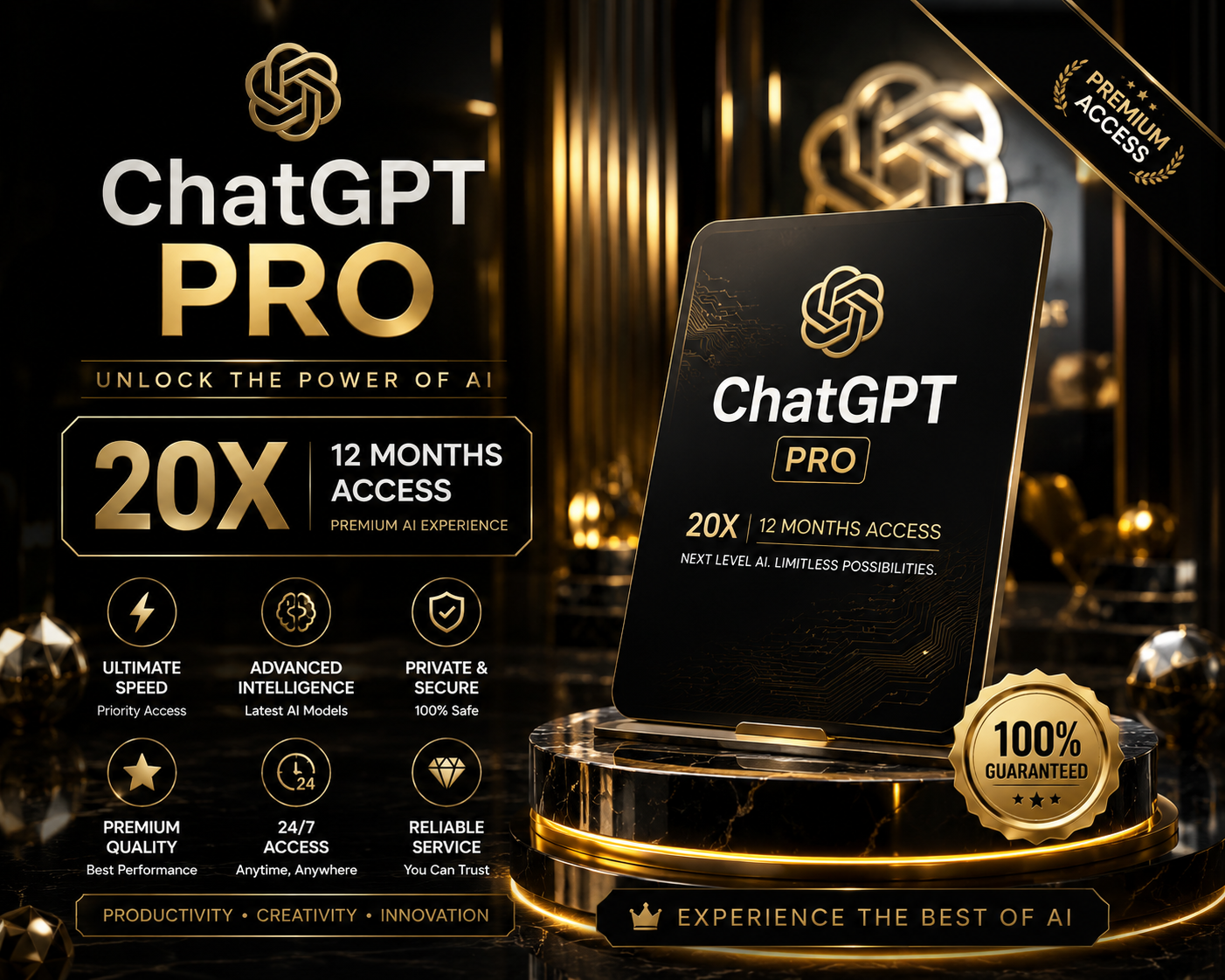 ChatGPT Pro 20x 12months Access | Best Price | Requires 30days Renewal At Same Price | Instant Digital Delivery